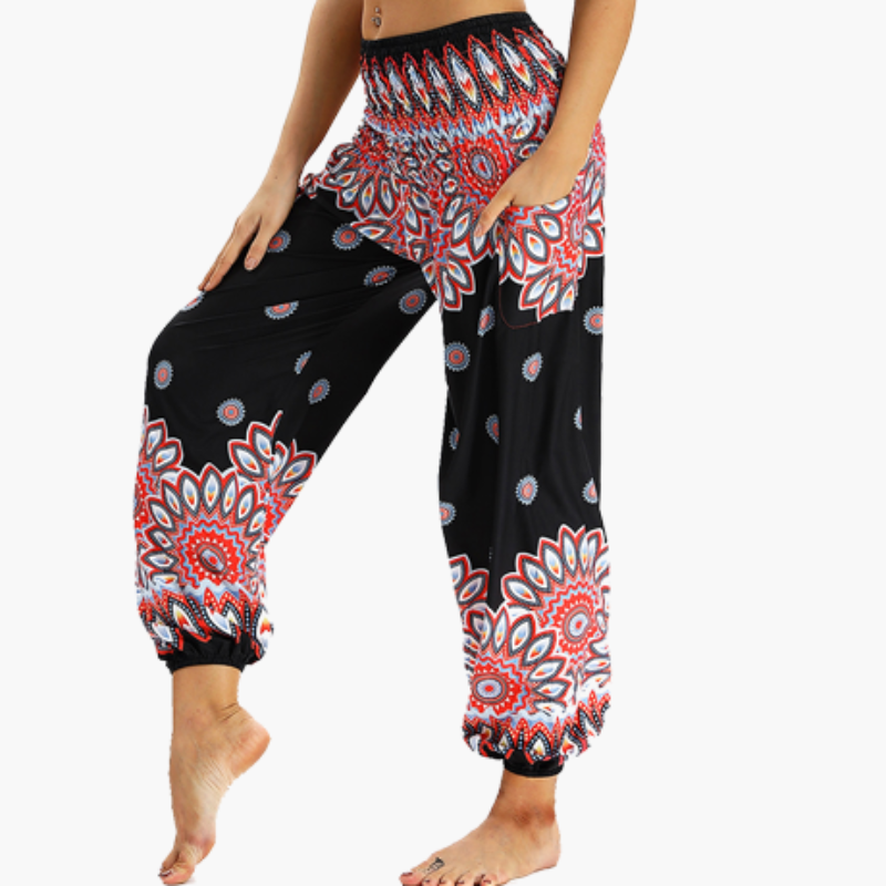 Retro Print Elastic WaistWrap Front Detail Bohem Harem Pant