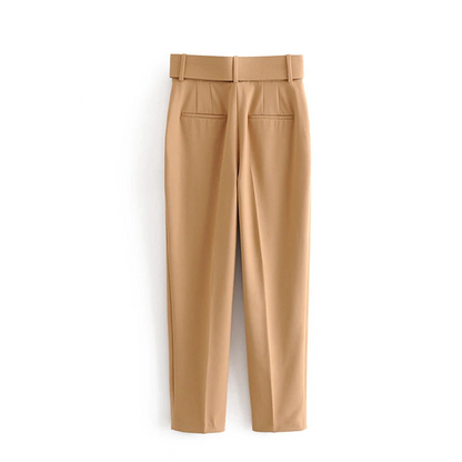 Elegant High-Waist Tapered Trousers with Belt